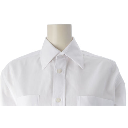 Chanel Charvet Cotton Poplin Long Sleeve Chain Pearl Cropped Shirt Blouse White — view 5
