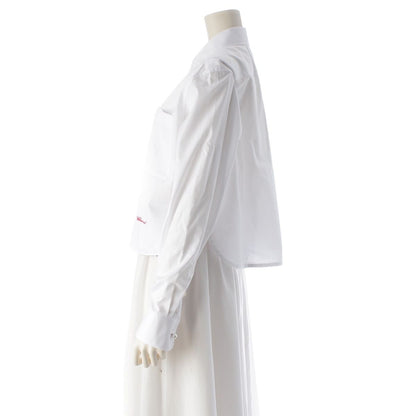 Chanel Charvet Cotton Poplin Long Sleeve Chain Pearl Cropped Shirt Blouse White — view 3