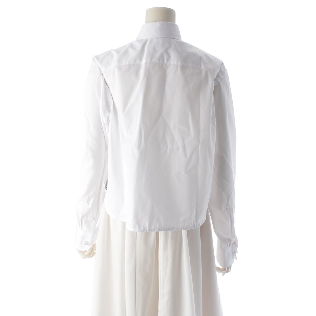 Chanel Charvet Cotton Poplin Long Sleeve Chain Pearl Cropped Shirt Blouse White — view 4