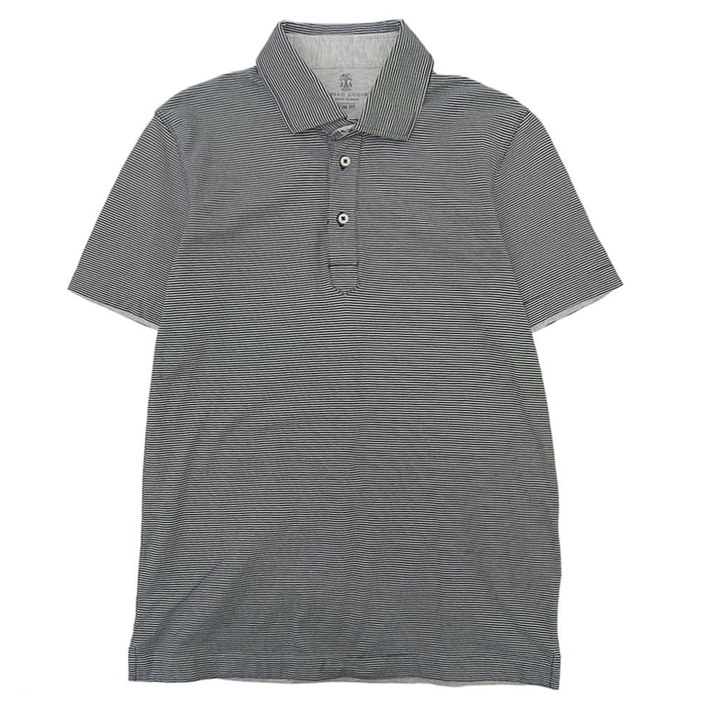 Brunello Cucinelli Cotton Border Polo Shirt Top White Black XS