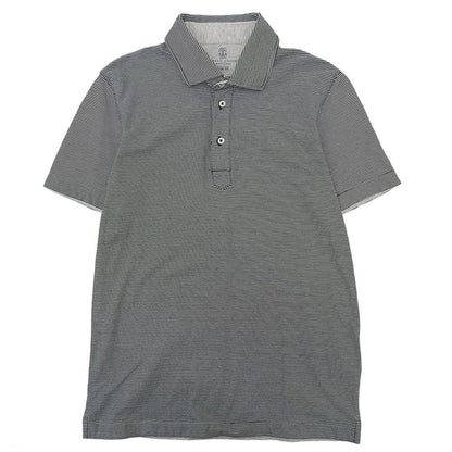 Brunello Cucinelli Cotton Border Polo Shirt Top White Black XS