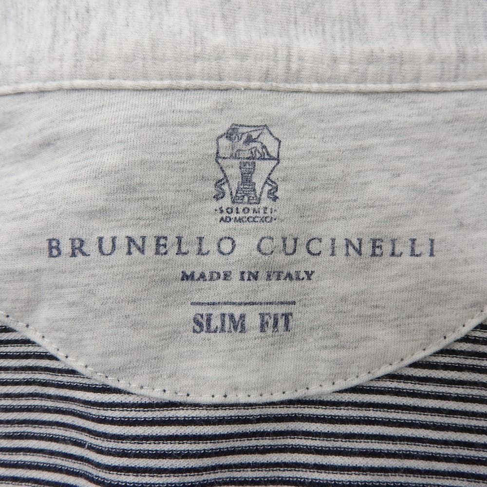 Brunello Cucinelli Cotton Border Polo Shirt Top White Black XS — view 3