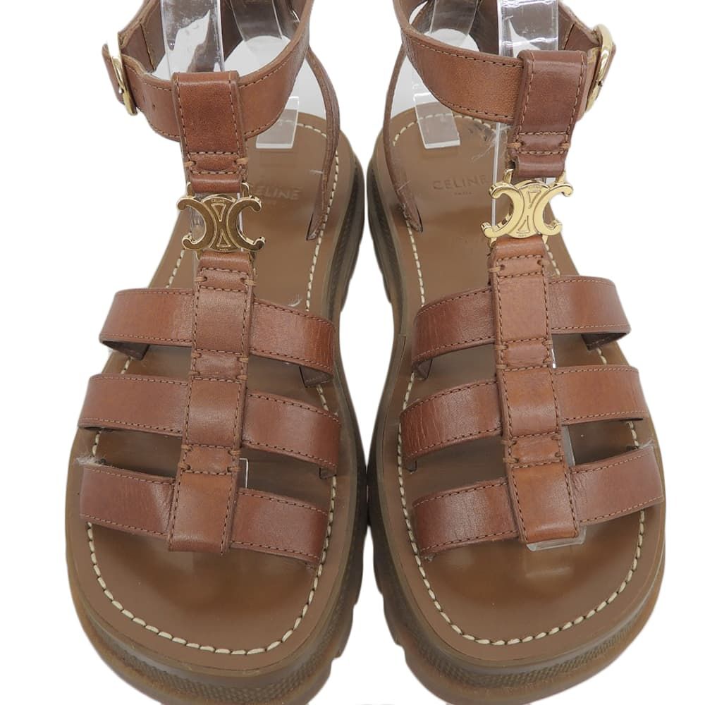 Celine Leather Trio Gladiator Sandals Shoes Brown — view 3