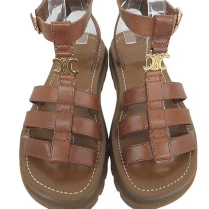 Celine Leather Trio Gladiator Sandals Shoes Brown — view 3