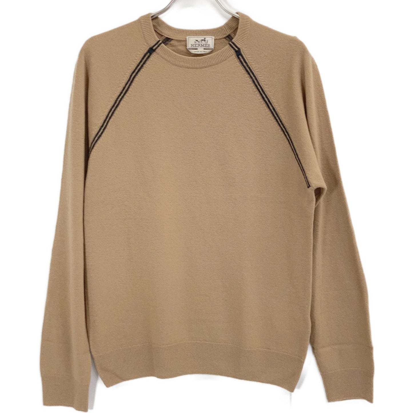 Hermes Beige Virgin Wool Cashmere Crew Neck Long Sleeve Braglan Knit Pullover