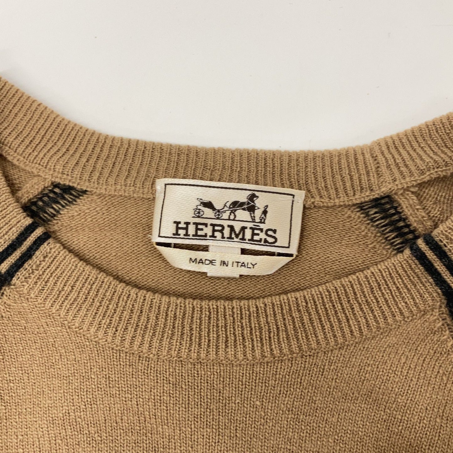 Hermes Beige Virgin Wool Cashmere Crew Neck Long Sleeve Braglan Knit Pullover — view 3