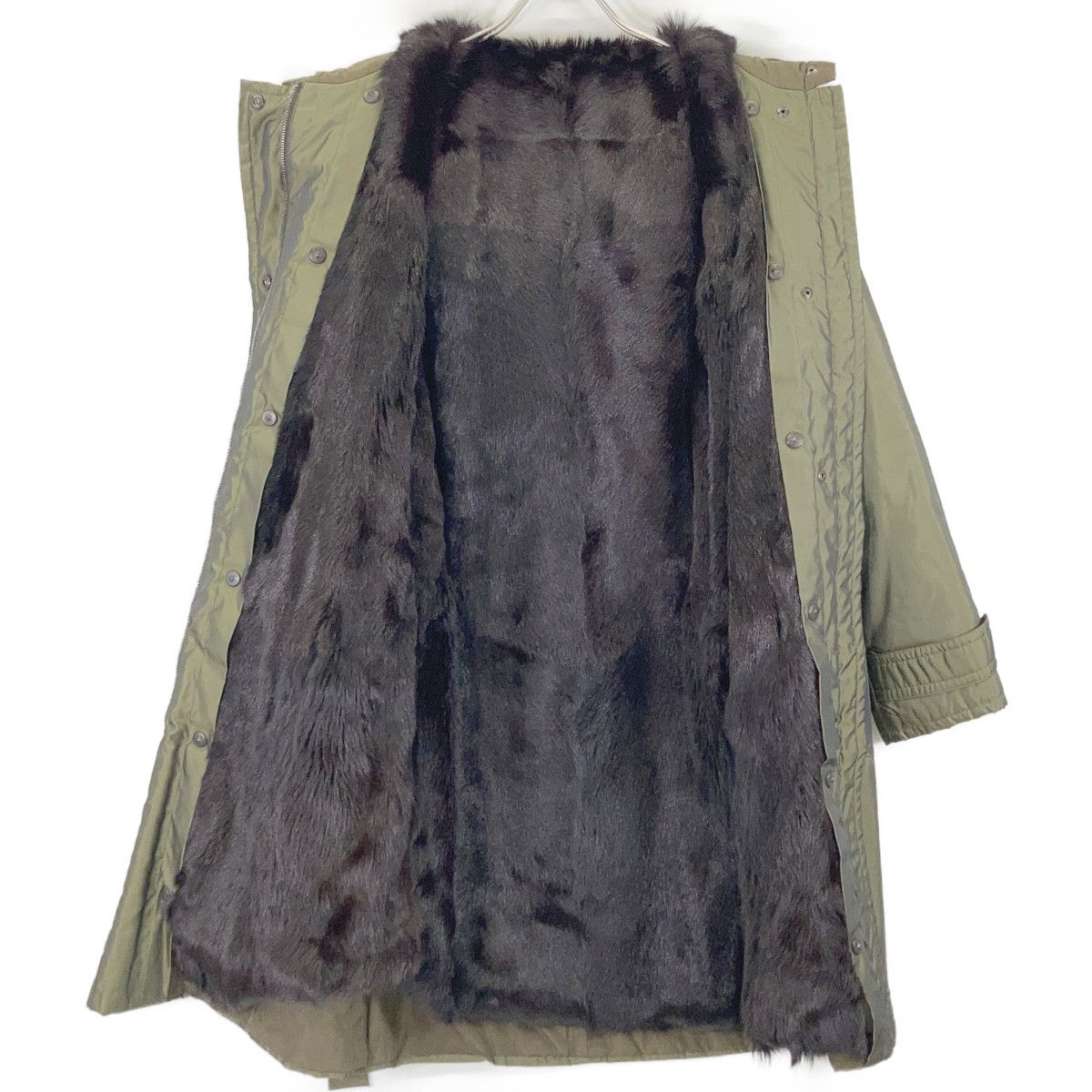Max Mara Rainwear Khaki Hooded Coat 42 with Fur Liner — view 3