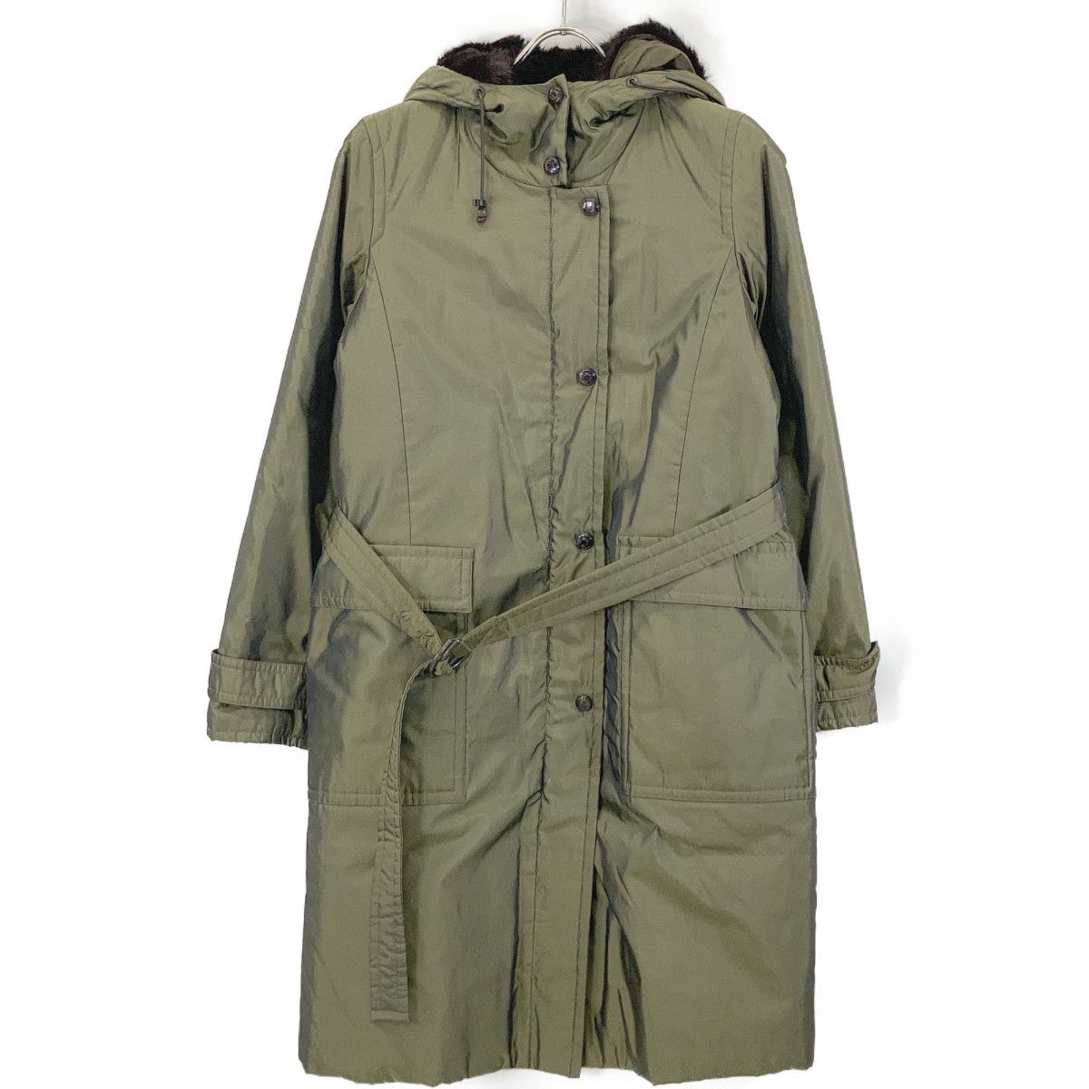 Max Mara Rainwear Khaki Hooded Coat 42 with Fur Liner
