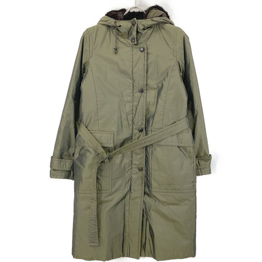 Max Mara Rainwear Khaki Hooded Coat 42 with Fur Liner