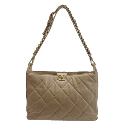 Chanel Lambskin Shoulder Bag Beige Gold
