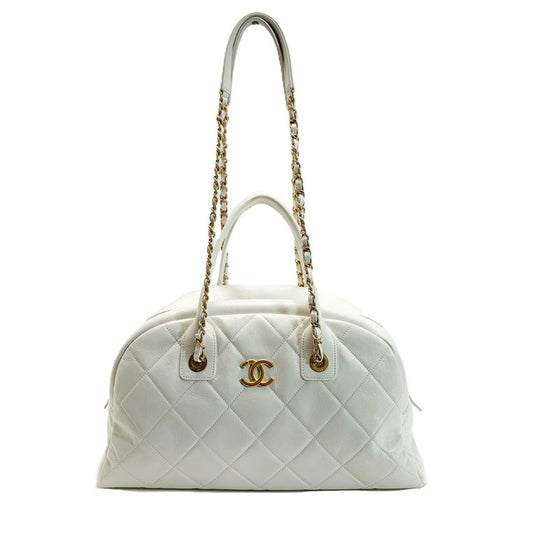 Chanel Quilted Top Handle Lambskin White 2-Way Handbag