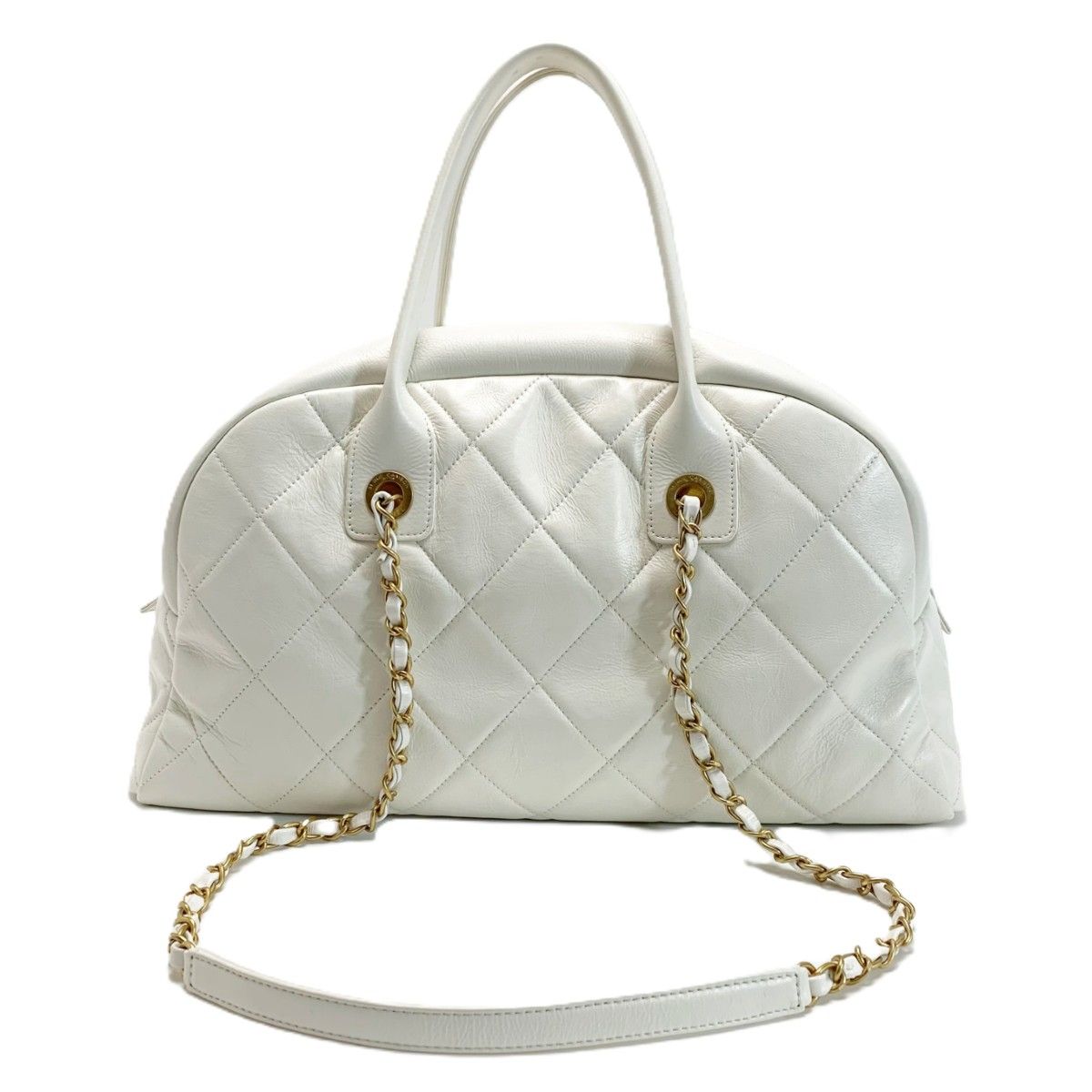 Chanel Quilted Top Handle Lambskin White 2-Way Handbag — view 2