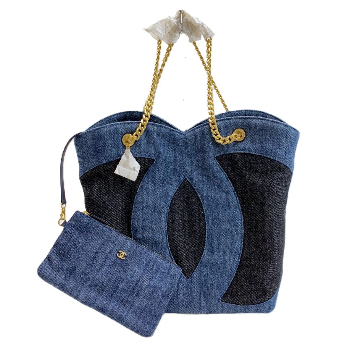 Chanel CC Logo Indigo Denim Chain Tote