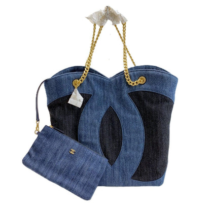 Chanel CC Logo Indigo Denim Chain Tote