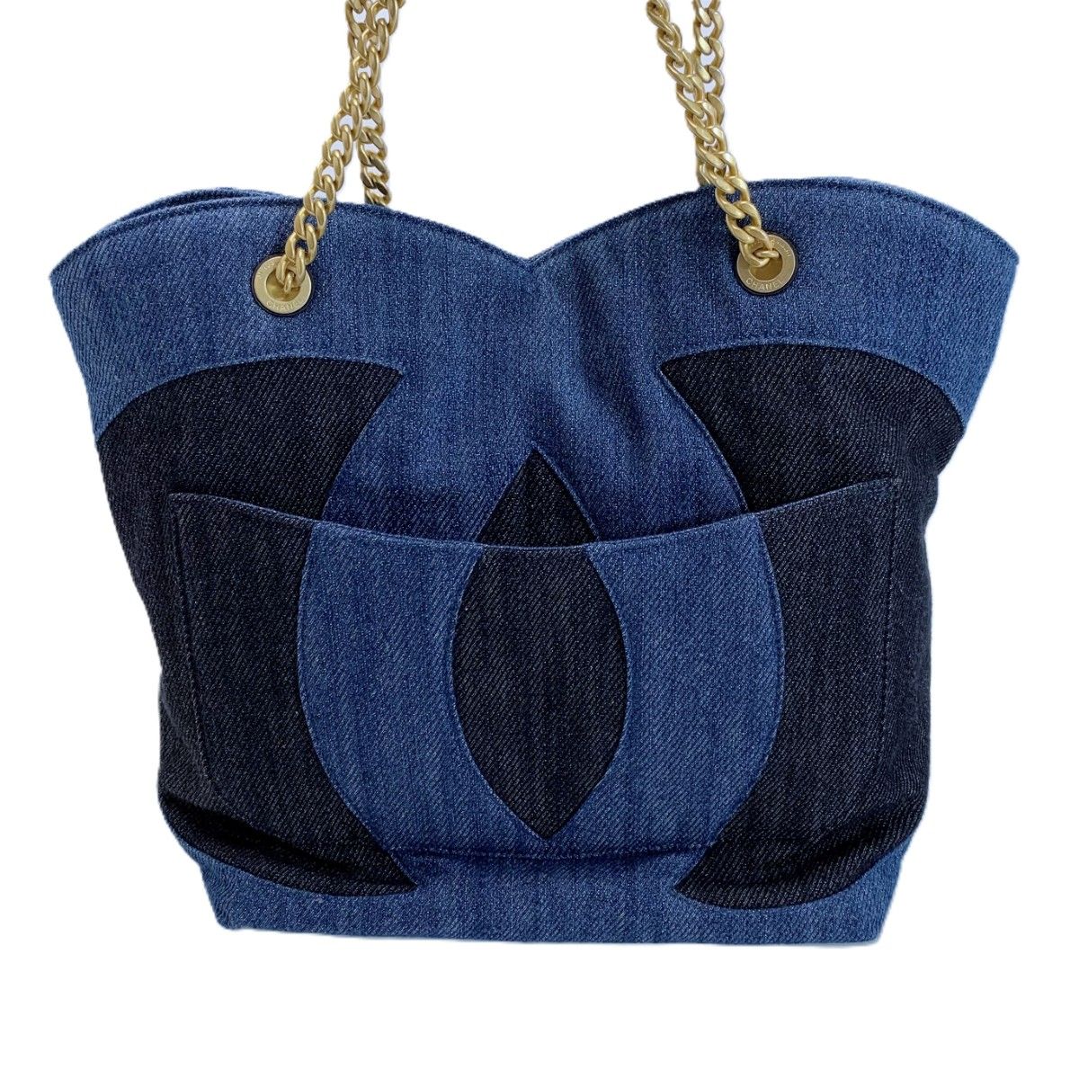 Chanel CC Logo Indigo Denim Chain Tote — view 2