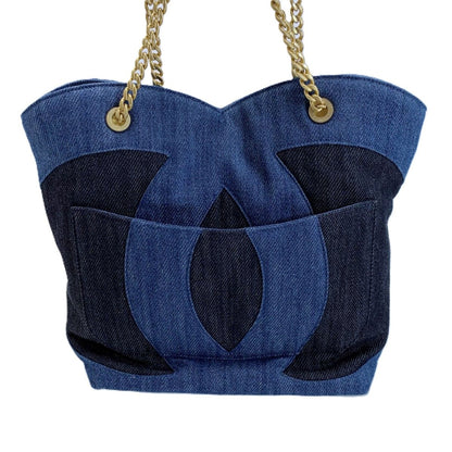 Chanel CC Logo Indigo Denim Chain Tote — view 2