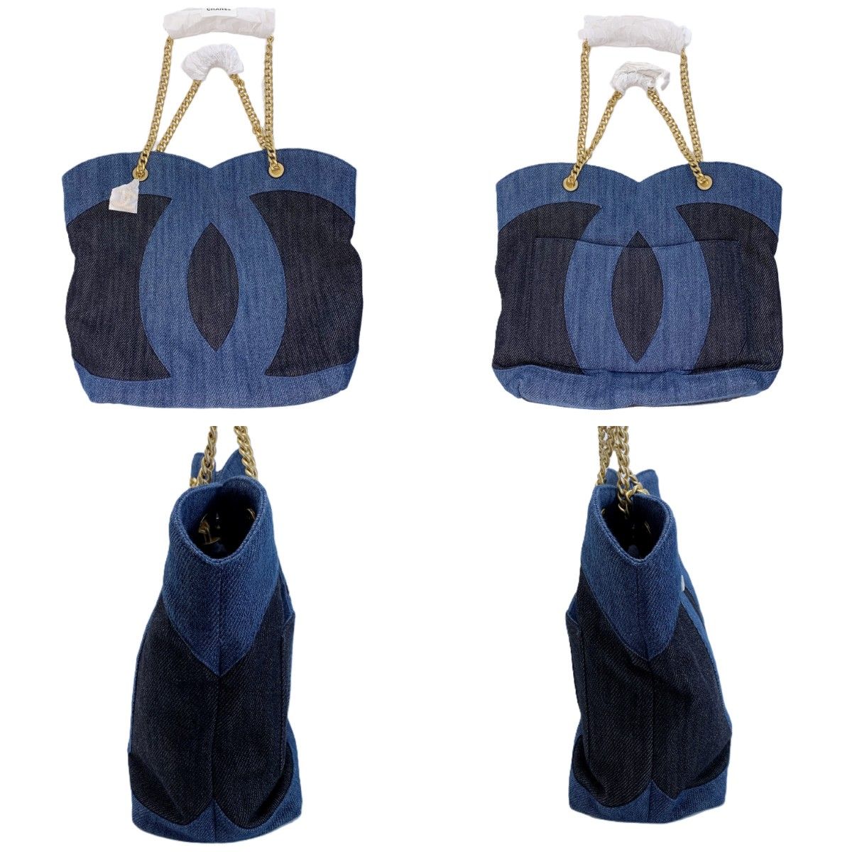 Chanel CC Logo Indigo Denim Chain Tote — view 3