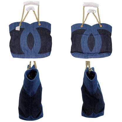 Chanel CC Logo Indigo Denim Chain Tote — view 3