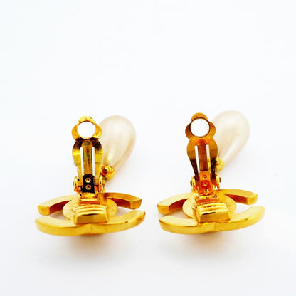 Chanel Earrings Vintage CC Logo Turnlock Gold Plated Faux Pearl — view 7