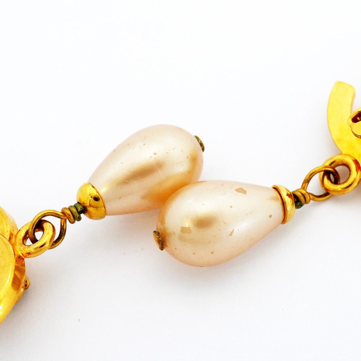 Chanel Earrings Vintage CC Logo Turnlock Gold Plated Faux Pearl — view 6
