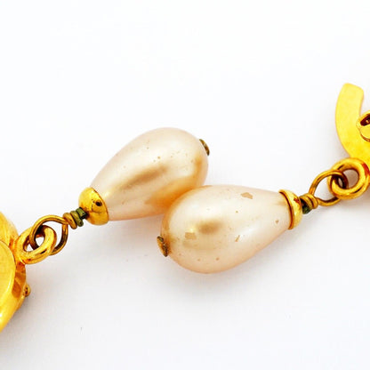 Chanel Earrings Vintage CC Logo Turnlock Gold Plated Faux Pearl — view 6