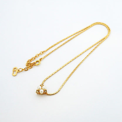 Dior Necklace Gold Plated Faux Pearl Rhinestone — view 3