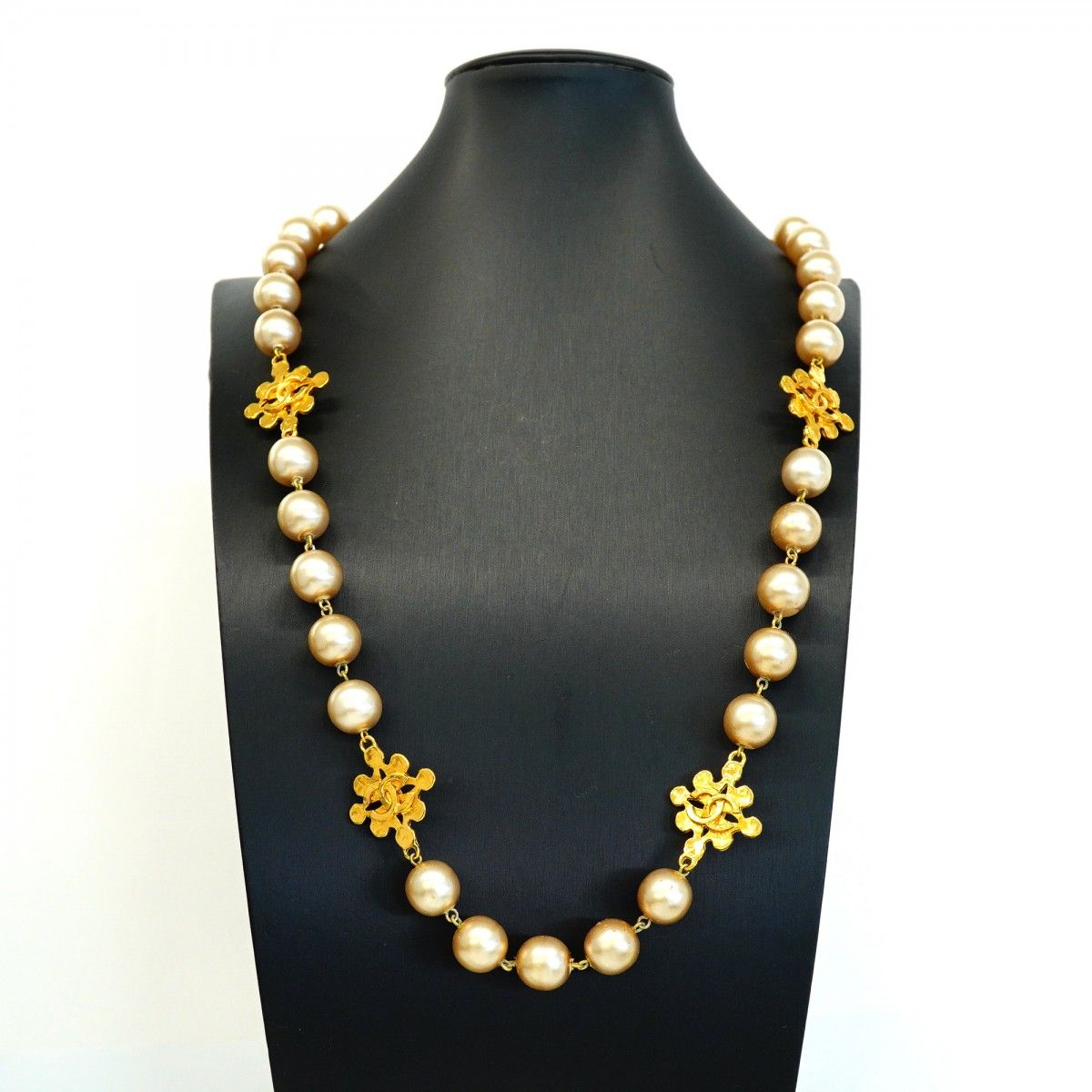 Chanel Necklace Vintage CC Logo Gold Plated Faux Pearl — view 6