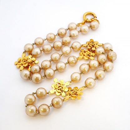 Chanel Necklace Vintage CC Logo Gold Plated Faux Pearl — view 3