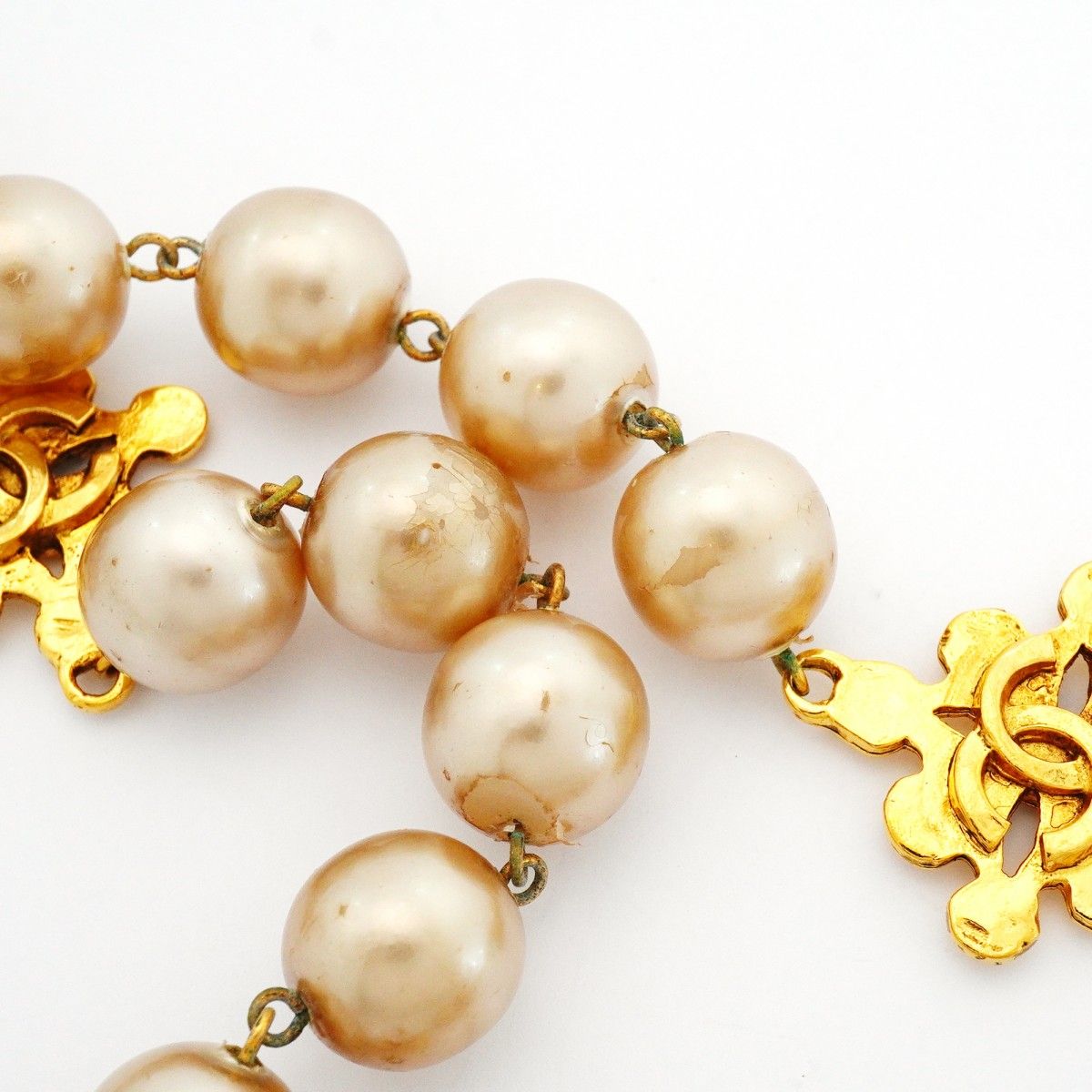 Chanel Necklace Vintage CC Logo Gold Plated Faux Pearl — view 7