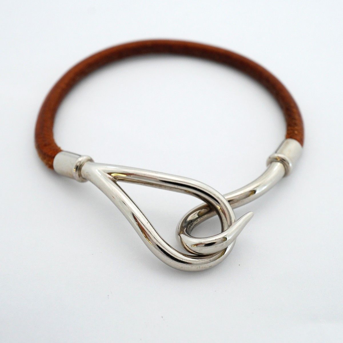 Hermes Bracelet Jumbo Hook Metal Leather Silver Brown — view 4