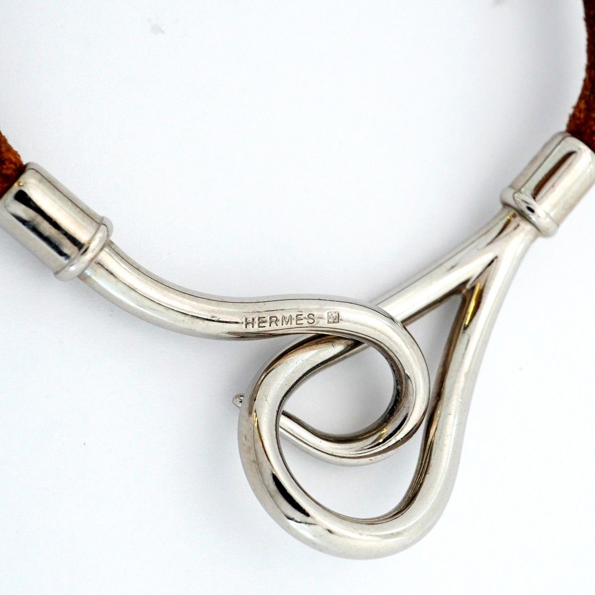 Hermes Bracelet Jumbo Hook Metal Leather Silver Brown — view 5