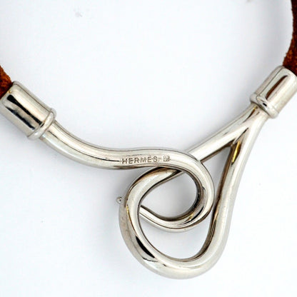 Hermes Bracelet Jumbo Hook Metal Leather Silver Brown — view 5