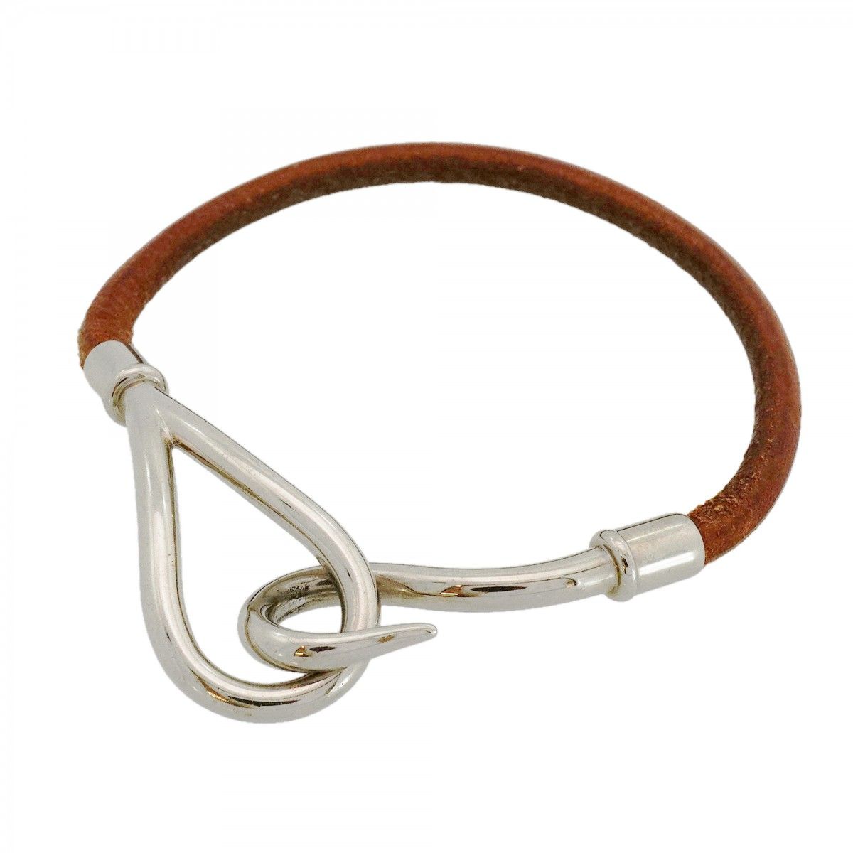 Hermes Bracelet Jumbo Hook Metal Leather Silver Brown