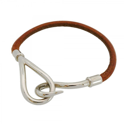 Hermes Bracelet Jumbo Hook Metal Leather Silver Brown