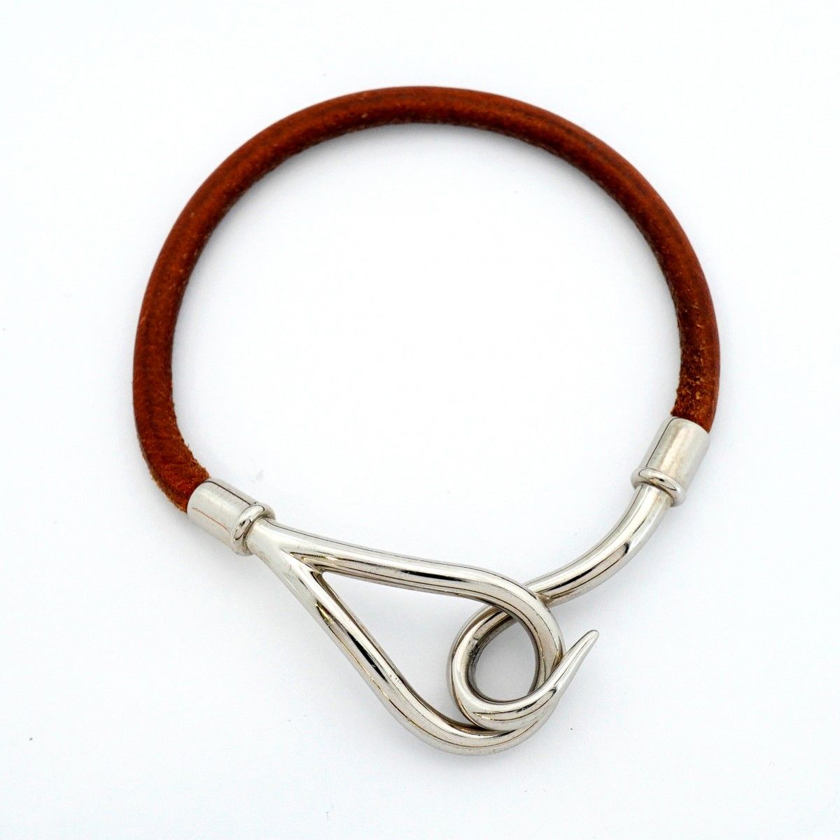 Hermes Bracelet Jumbo Hook Metal Leather Silver Brown — view 3