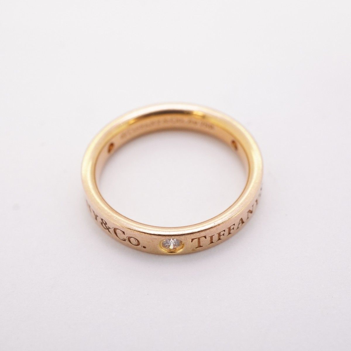 Tiffany & Co Ring Flat Band 18k Pink Gold Diamond — view 3