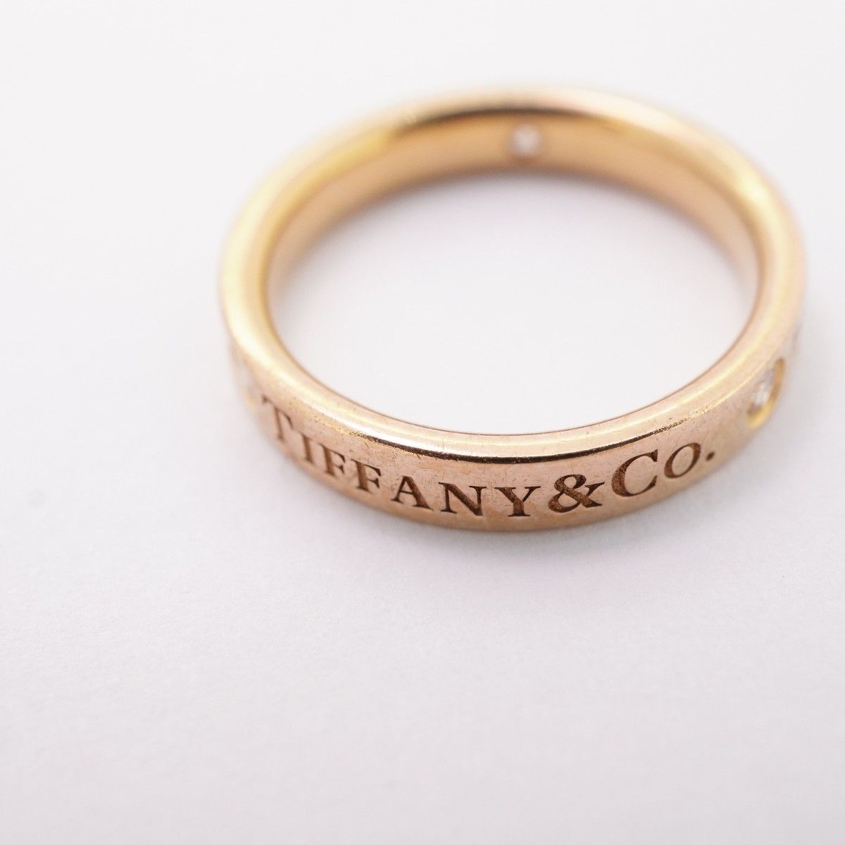 Tiffany & Co Ring Flat Band 18k Pink Gold Diamond — view 4