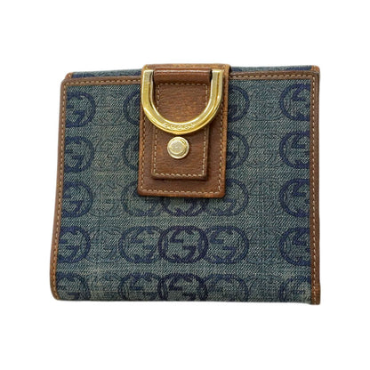 Gucci Wallet Denim Blue Brown Gold