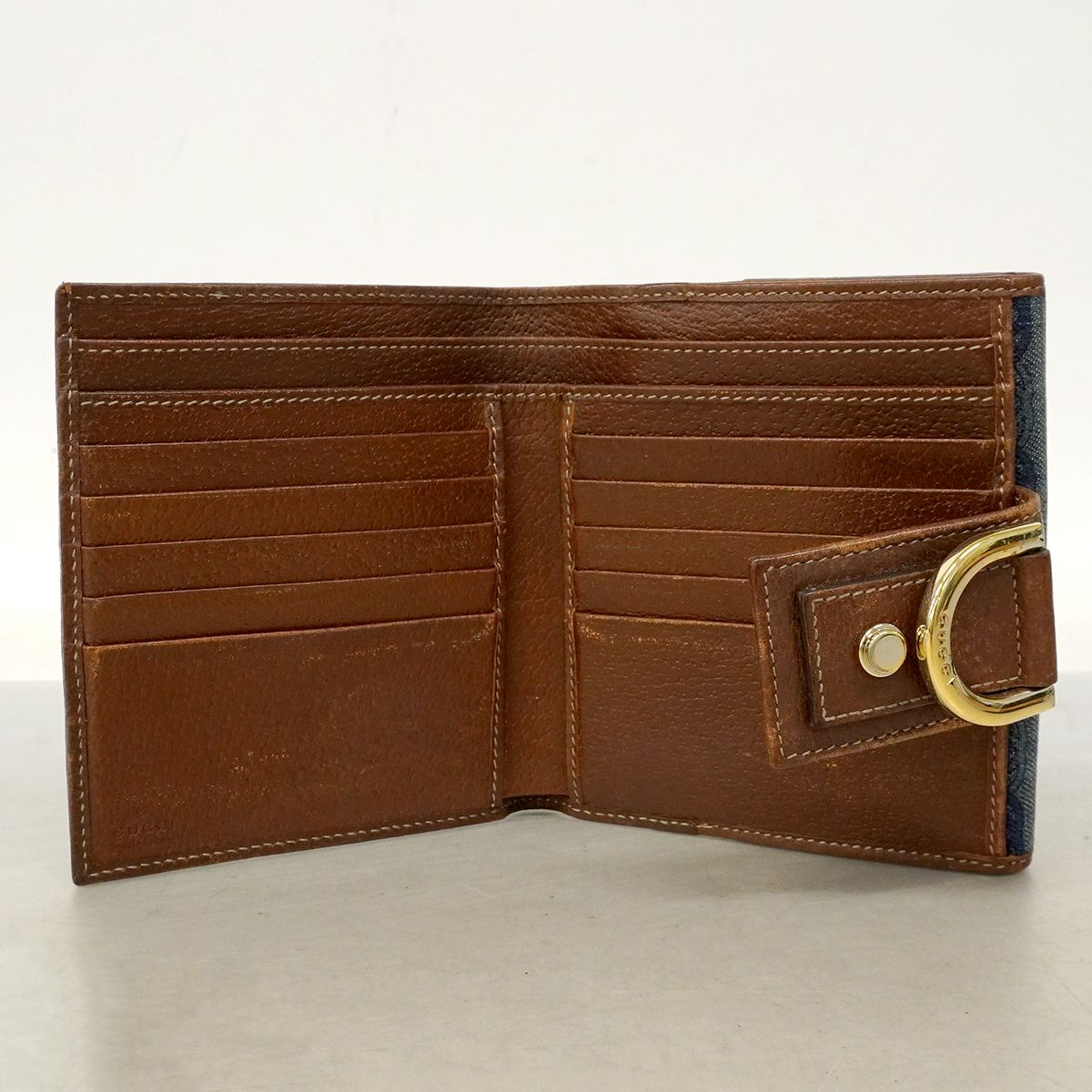 Gucci Wallet Denim Blue Brown Gold — view 4