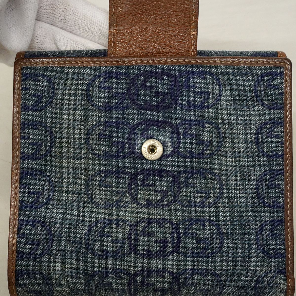Gucci Wallet Denim Blue Brown Gold — view 9