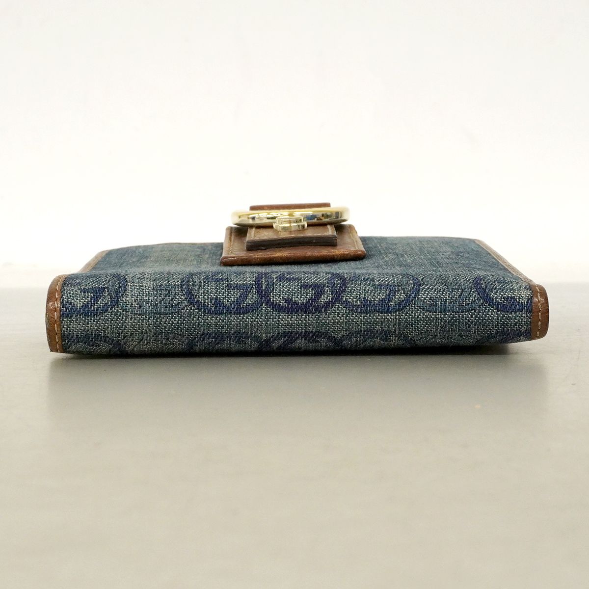 Gucci Wallet Denim Blue Brown Gold — view 3
