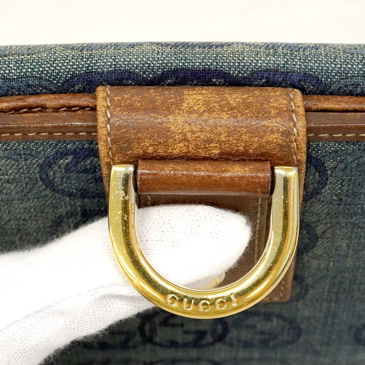 Gucci Wallet Denim Blue Brown Gold — view 8