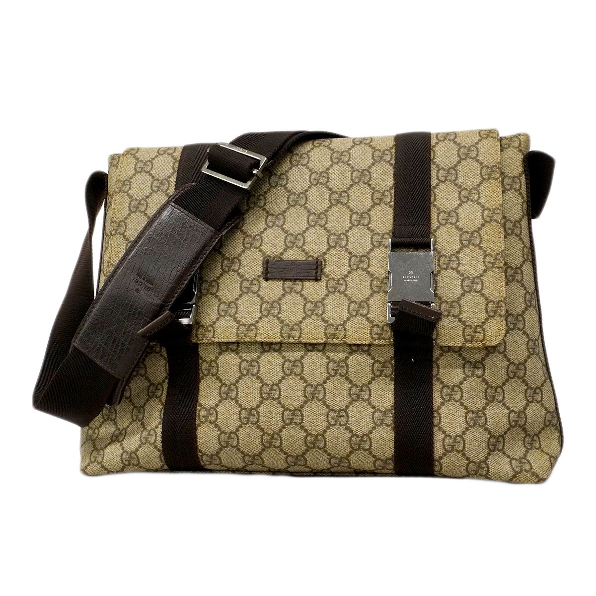 Gucci Shoulder Bag GG Supreme Beige Brown Silver