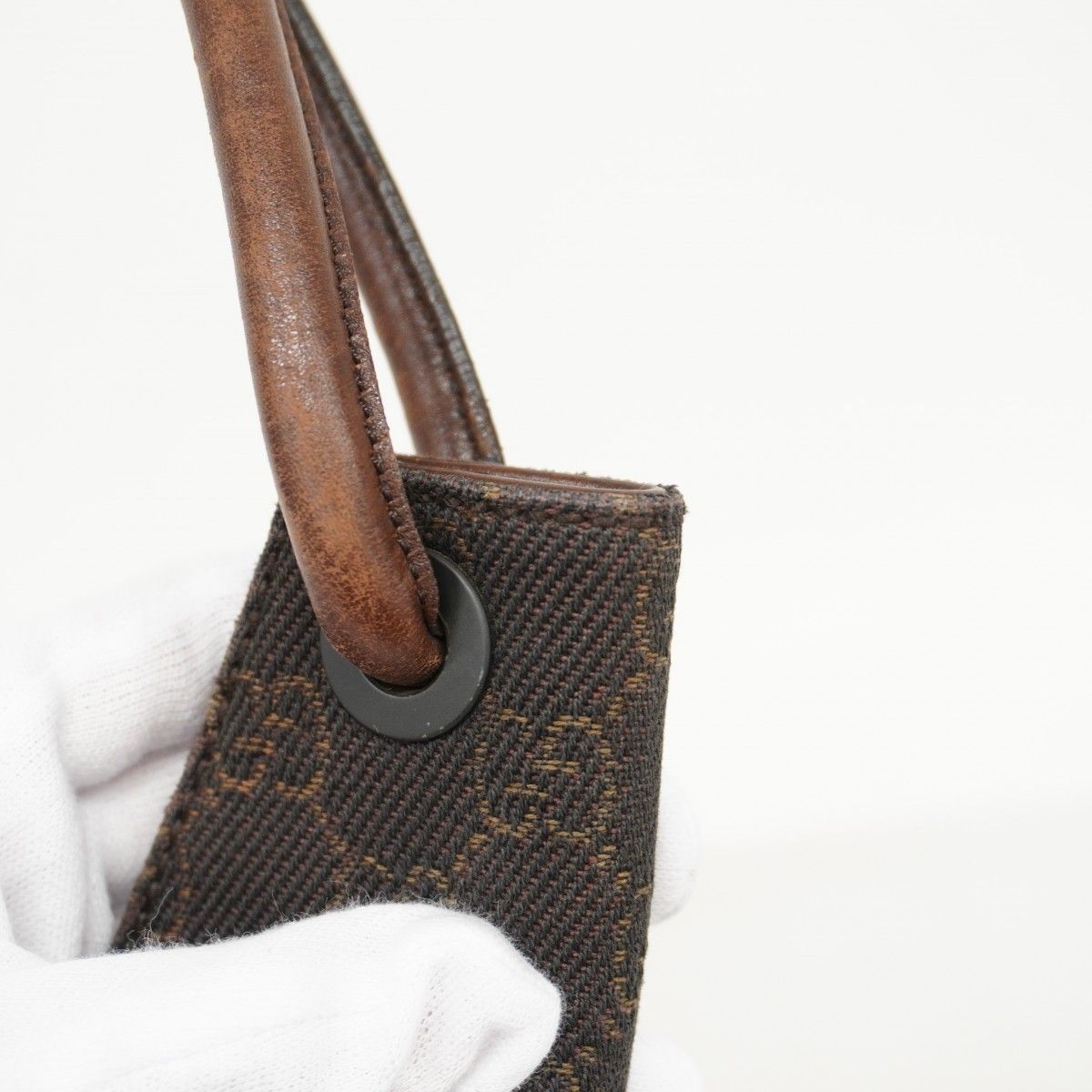 Gucci Shoulder Bag Denim Dark Brown Gold — view 7