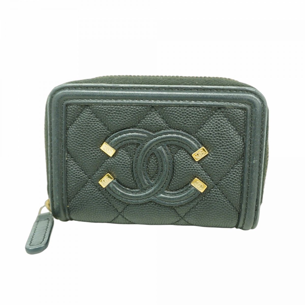 Chanel Coin Case CC Filigree Caviar Leather Black Gold