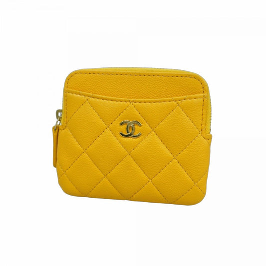 Chanel Coin Case Quilted Caviar Leather Yellow Champagne Gold