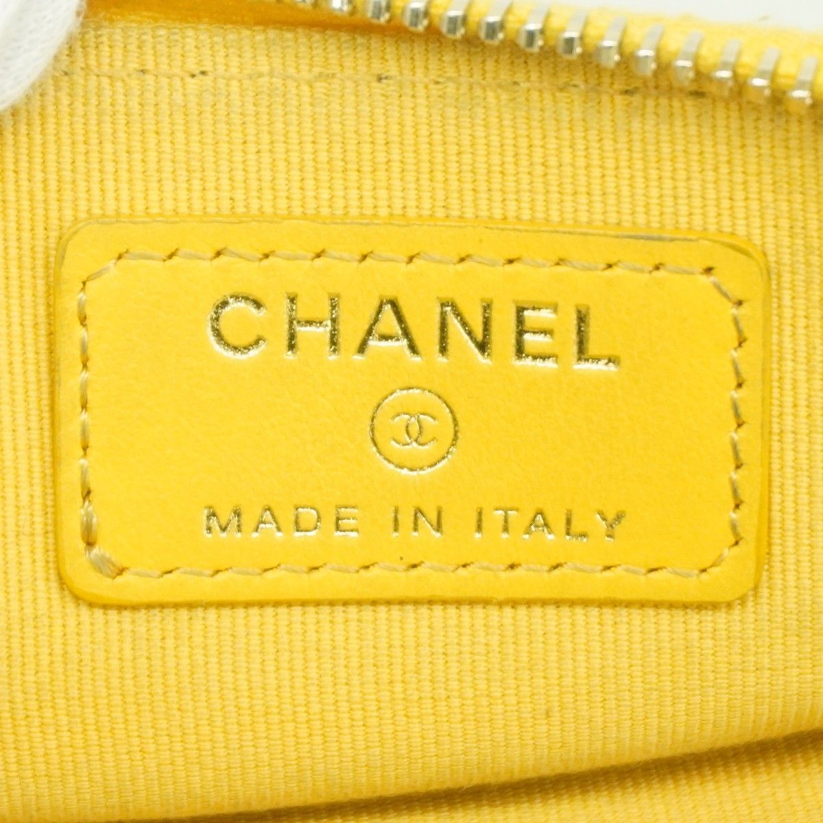 Chanel Coin Case Quilted Caviar Leather Yellow Champagne Gold — view 4