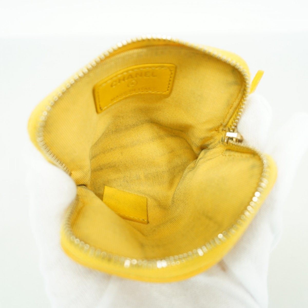Chanel Coin Case Quilted Caviar Leather Yellow Champagne Gold — view 3