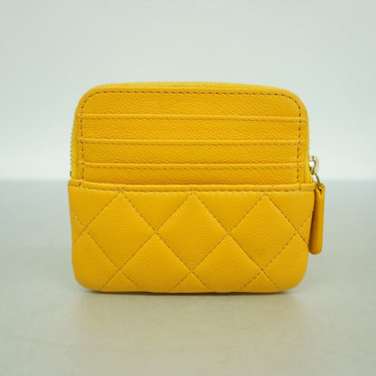 Chanel Coin Case Quilted Caviar Leather Yellow Champagne Gold — view 8
