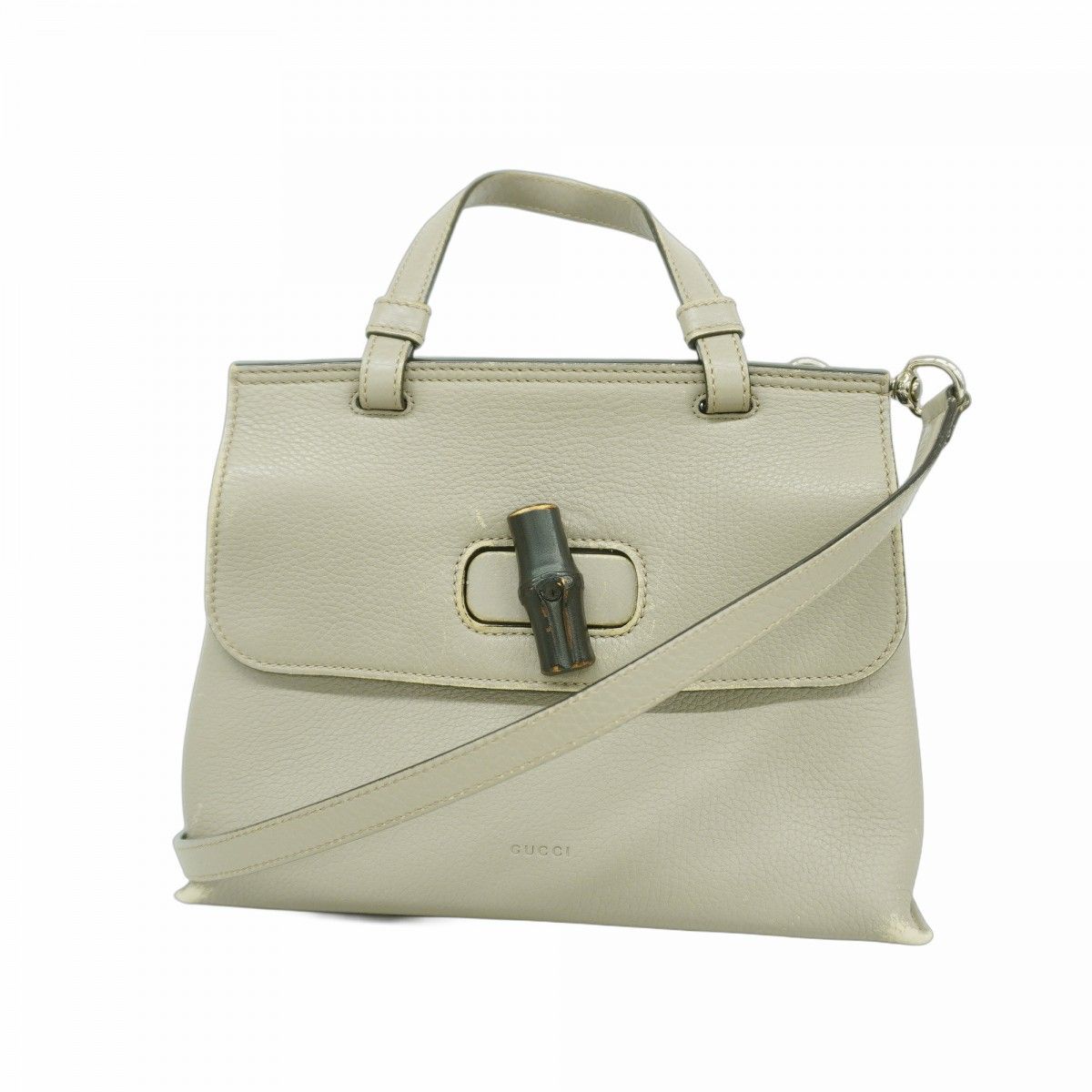 Gucci Handbag Bamboo Daily Leather Gray Silver 2-Way